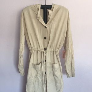 Hooded Drawstring w/Buttons Trench Coat